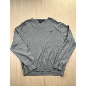 Polo Ralph Lauren Sweater Mens XL Heather Gray Pima Cotton Knitted V-Neck Winter